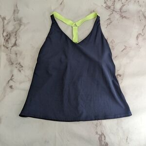 Athleta Swim Top Women Medium Blue Green Racerback Bathing Suit Tank Built Bra